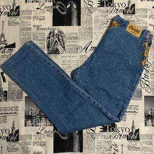 Diamond Cut Women's dark wash leather detail cowboy western vintage 90s jeans